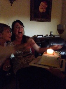 Our dear friend Maura on Joy's 24th Birthday.  Fun fact - this birthday cake was actually half of Clonard's 40th Anniversary Cake, and the candle in it was Frankincense-scented.